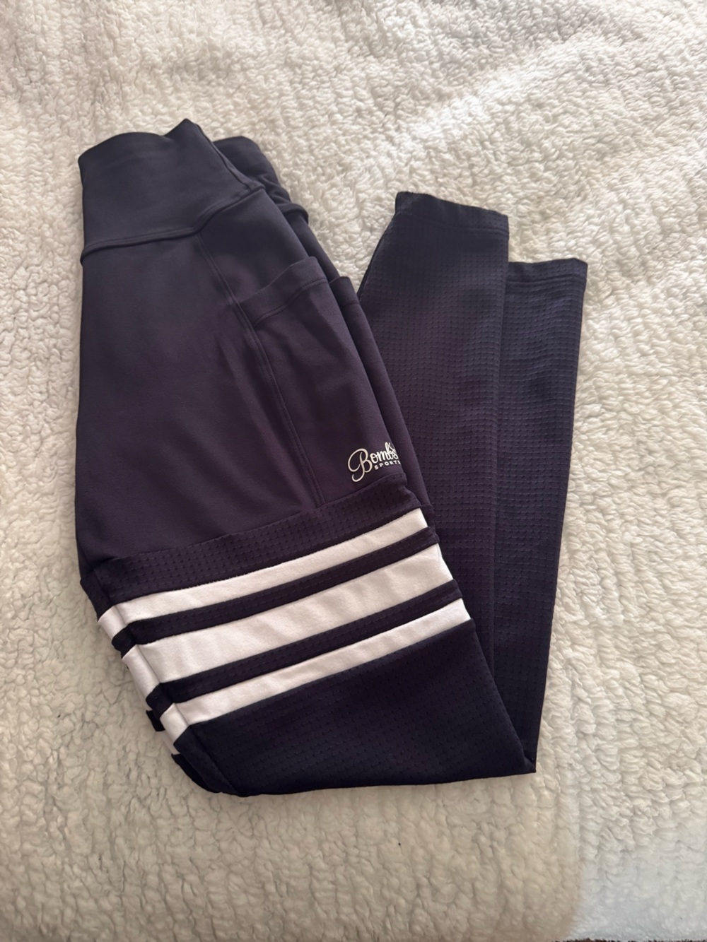 Bombshell Active navy blue Leggings with White Stripes